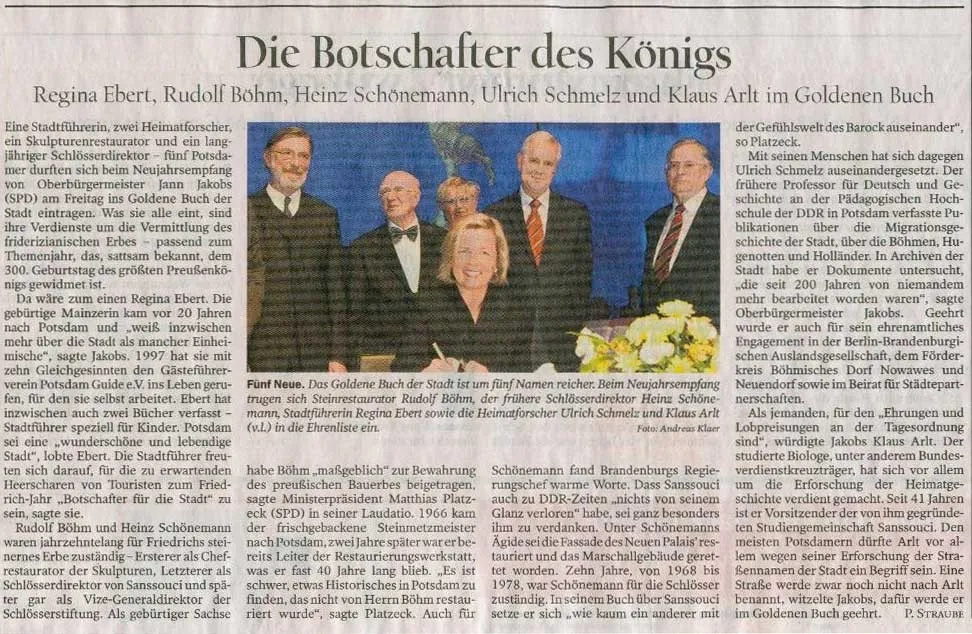 Eintrag ins Goldene Buch Potsdam Regina Ebert