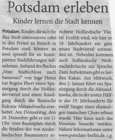Potsdam Ferienführungen für Kinder  Regina Ebert